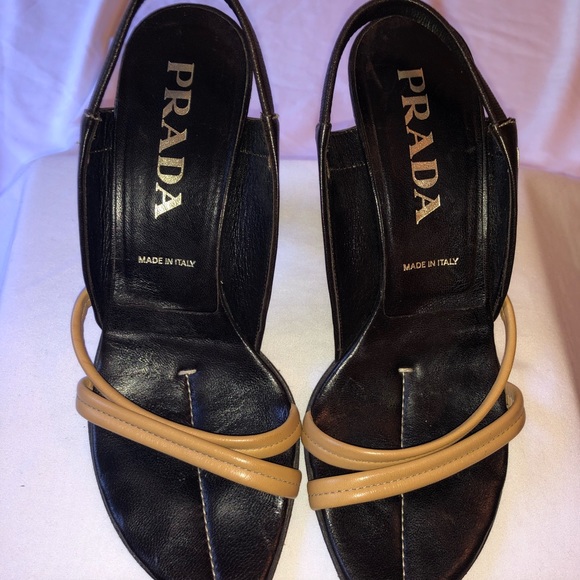 Prada Shoes - Prada Black and Tan Heels